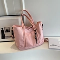 Pink large capacity nylon tote bag with adjustable shoulder strap for travel and leisure - Pink With Pendant