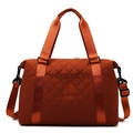 Quilted Oxford fabric travel bag in caramel brown with adjustable shoulder strap - Orange