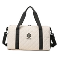 Quilted cream travel bag with black straps and detachable shoulder strap for women - Off White