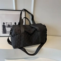 Black quilted large capacity travel bag with cross-body strap and diamond stitching - Black