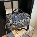 Grande borsa da viaggio con stampa geometrica e manici in pelle blu navy per donna - Blu