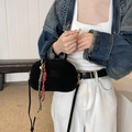 Retro black matte crossbody bowling bag with decorative cord and brand embossing - Black with Pendant