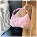 Sac bandoulière en peluche rose avec anse tressée et design nuage en fausse fourrure - Rose