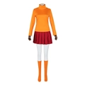 Costume cosplay Velma Scooby-Doo con maglia arancione a collo alto e gonna rossa a pieghe - S / Set Lungo (Con Occhiali)