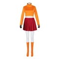 Costume Velma Cosplay con maglia arancione a collo alto e gonna a pieghe rossa - S / Set Corto (Con Occhiali)