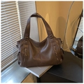 Große dunkelbraune Vintage-Tragetasche mit Metallreißverschlüssen und Mehrfachtaschen - Khaki