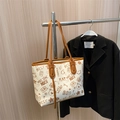 Borsa tote bianco sporco stile graffiti con manici marroni e illustrazioni street art - Senza Ciondolo / Marrone
