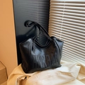 Fashionable black tote bag with wrinkled texture and HNK BAG embossed lettering - Black