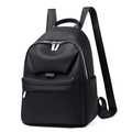 Detail view of black lychee texture leather backpack with side pockets and zippers - Black