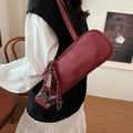 Minimalist burgundy underarm bowling bag with dachshund and chocolate charms - With Charm / Red