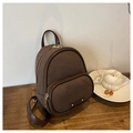 Dark brown mini backpack in wool fabric with leather trim and gold zippers - Brown