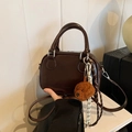Dark brown faux leather handbag with shoulder strap and cute plush puppy charm - With Pendant / Dark Coffee