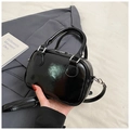Glossy black patent leather mini boston bag with top handles and adjustable strap - No Pendant / Black