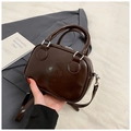 Deep brown glossy PU leather crossbody square bag with top handles and logo detail - No Pendant / Dark Coffee
