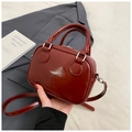 Retro burgundy patent leather small square bag with top handles and adjustable strap - No Pendant / Burgundy