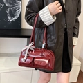 Vintage dunkelrote Bowling-Tasche mit Spitzenschleife und vorderen Taschen für Damen - Ancorra Rot