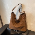 Grande borsa hobo leopardata marrone in pelle scamosciata opaca per uno stile quotidiano chic - Marrone