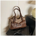 Vintage-Tote-Bag aus Canvas und Kunstleder im Color-Block-Design mit Außentaschen und Griffen - Braun