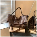 Sac cabas en similicuir marron souple avec anses tressées et bandoulière nylon - Marron