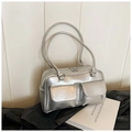 Sac à épaule argenté brillant avec doubles poches avant et texture en cuir PU - Argent