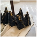 Chic black quilted crossbody bag with golden chain and lock charm on soft fabric - Black Large With Pendant