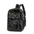 Chic black quilted puffer backpack for women featuring glossy nylon finish and sleek design - Black