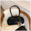 Minimalist black bowling underarm bag with unique baseball charms in matte finish - With Baseball Pendant / Black