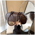 Dark brown faux leather bowling bag with vintage baseball charm and metallic zipper - With Baseball Pendant / Brown