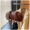 Elegant brown PU leather bowling bag with twin handles and tassel charm detail - With Baseball Pendant / Fuschia