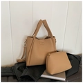 Khaki pebbled leather bucket bag set with matching inner pouch and shoulder strap - Khaki