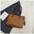 Grand sac cabas léopard marron en daim avec poignées fines pour l'automne-hiver - Brun Sans Pendentif