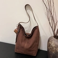 Large capacity brown suede hobo shoulder bag featuring a cute pig charm detail - Coffee with Pendant