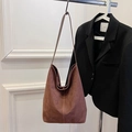 Stylish brown suede large capacity hobo shoulder bag for women's autumn winter commute - Brown
