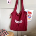 Deep red nylon tote bag with Mengluo script text and double handles for daily use - Red (No Pendant)