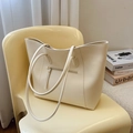Bolso tote minimalista blanco roto de gran capacidad en cuero sintético con cremallera trasera - Blanco Roto