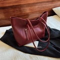 Large dark red matte leather tote bag with dual shoulder straps and back zipper pocket - Burgundy