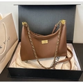 Borsa sottobraccio in pelle marrone a pieghe con catena dorata in confezione regalo - Marrone