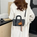 Dark gray matte bucket bag for women with a cute brown plush bear charm and crossbody strap - Black with Pendant