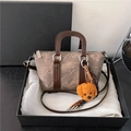 Retro brown pillow handbag with matte texture and cute teddy bear charm pendant - Coffee with Pendant