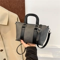 Chic dark grey canvas handbag with black PU straps and silver hardware detail - Black without Pendant