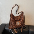 Vintage Leopard-Print-Einkaufstasche mit großer Kapazität und verstellbarem Gurt - Braun