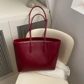 Minimalist large red tote bag in matte leather finish with slim shoulder straps - Red