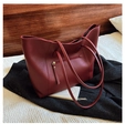 Deep red large capacity tote bag with decorative front zipper in smooth faux leather - Burgundy