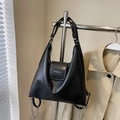 Retro black PU leather large backpack with chain strap and triangular minimalist design - Black without Pendant