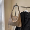 Elegant brown leather hobo bag with fashion lettering and chain strap detail - Grey Without Pendant