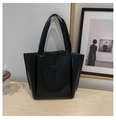 Minimalist black PU leather tote bag with front pocket design for commuter daily use - Black