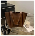 Large dark brown tote bag in glossy faux leather with a minimalist commuter style design - Brown