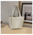 Minimalist large capacity cream leather tote bag with functional front pocket - White