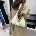 Creamy white hobo bag with a cute brown plush bear charm and shoulder strap - With Pendant / Off White