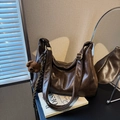 Deep brown large hobo shoulder bag with plush bear charm and adjustable strap - With Pendant / Coffee